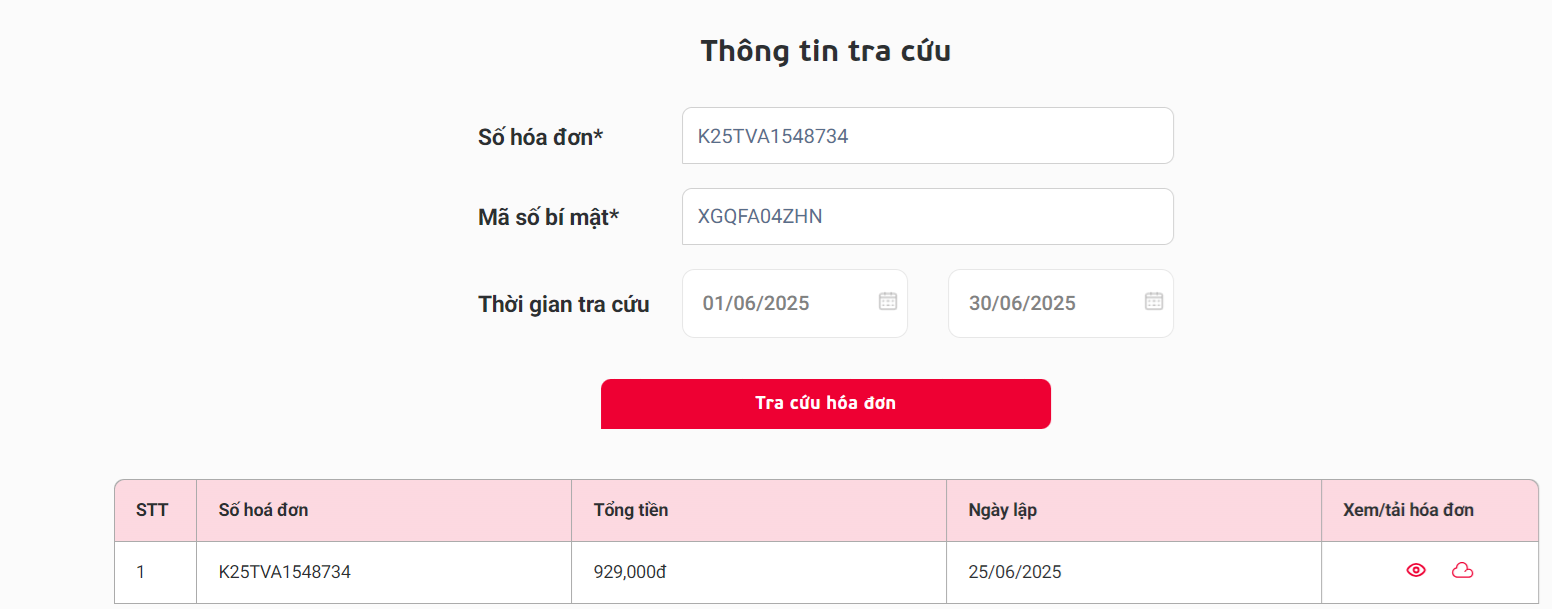 Tra cứu hóa đơn viettel 1