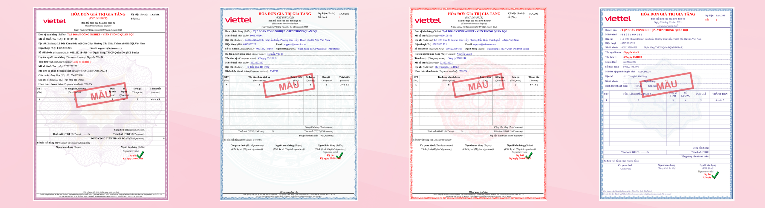 Chọn mẫu hóa đơn điện tử Viettel